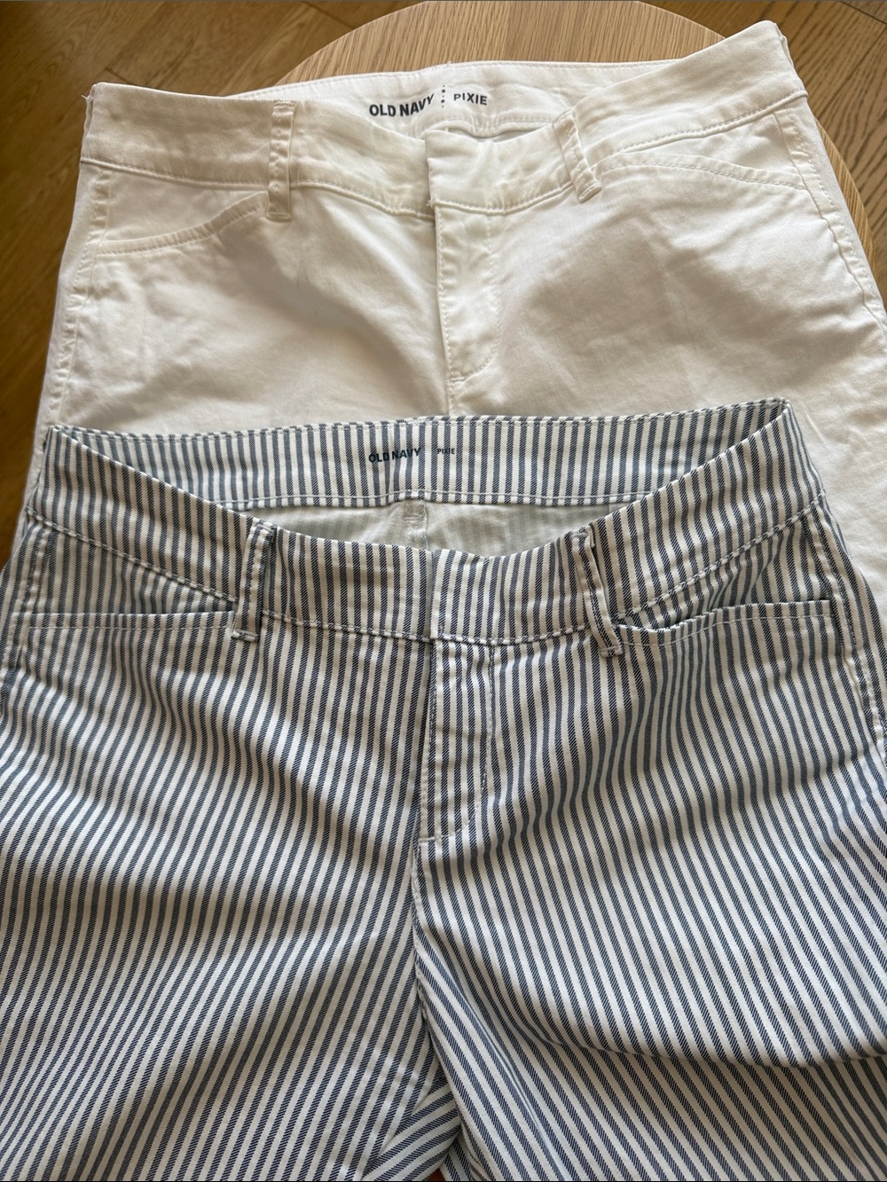 Two Pairs of Pants- Old Navy White Pants and Navy/White Striped Pants Set